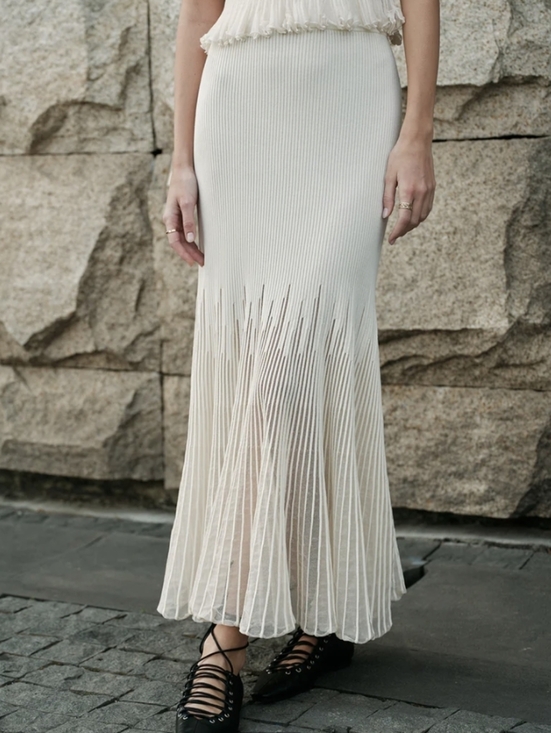 Commense Dresses & Skirts - Commense Knit Pleated Ruffle Maxi *Skirt Only* White M NWT